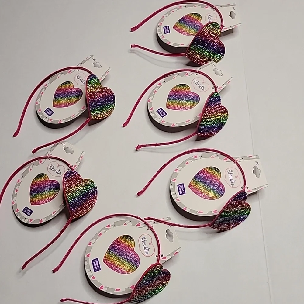 Girls sparkle heart headband pack of 6